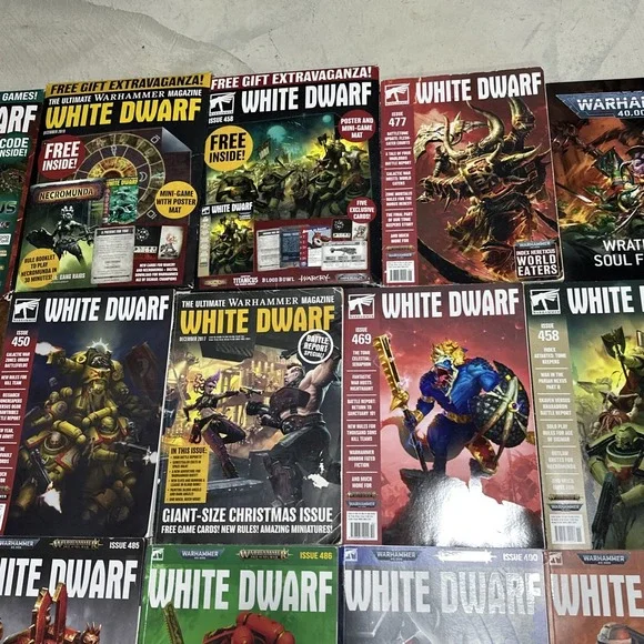 HUGE LOT OF 33 White Dwarf WARHAMMER Magazines 450s 460s 470s 480s Books